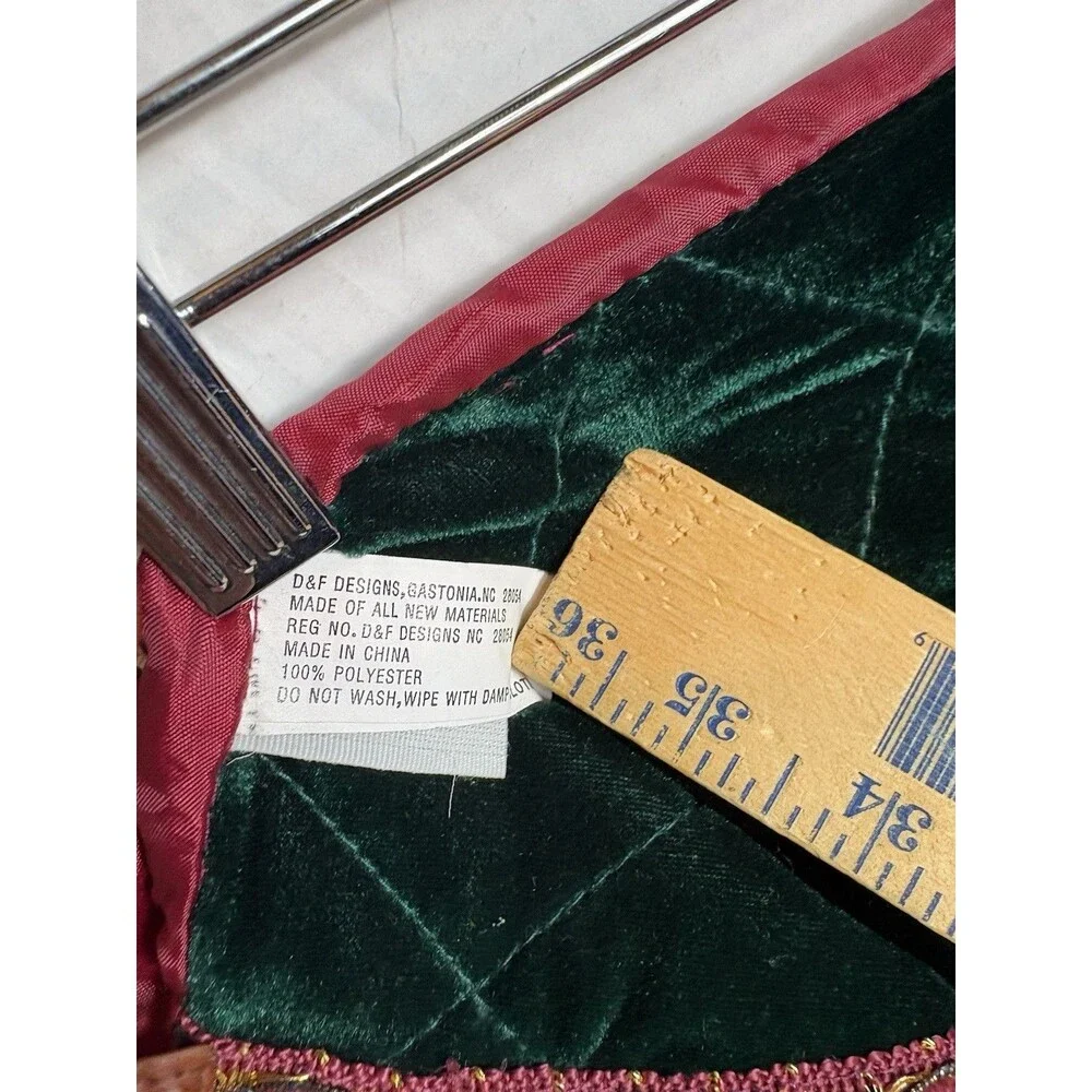 D&F Designs 36” Velvet Christmas Tree Skirt Green Burgundy Quilted Gold Trim